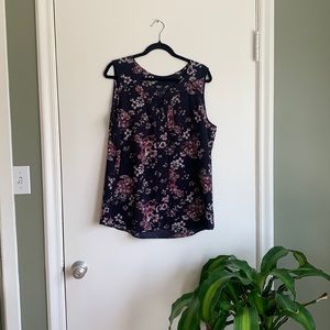 Blue and Purple Floral Sleeveless Blouse - XL